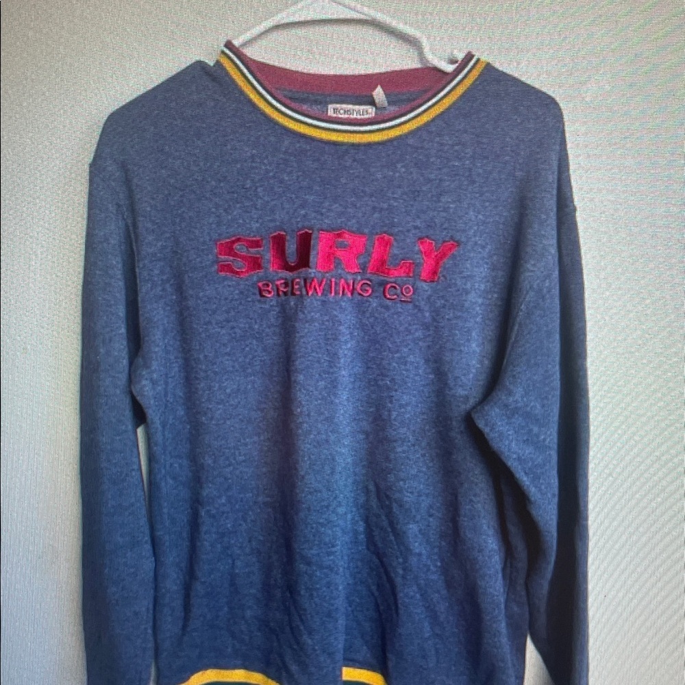 Men's Blue Crewneck Sweatshirt with Yellow Trim